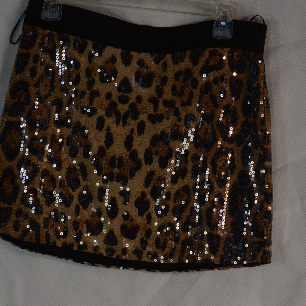 Sequin Animal Print Miniskirt SZ SZ L QED London #B45